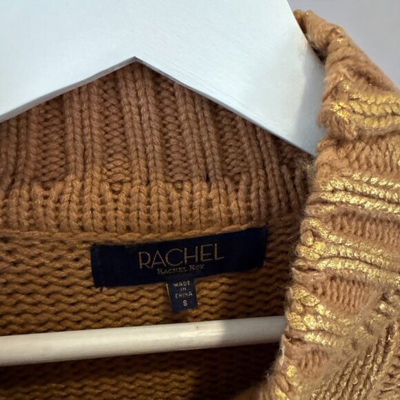 Rachel Roy Metallic Gold Cable Knit Sweater Small Shiny Pullover Mock Neck - Picture 4 of 9